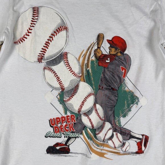 Vintage 90s Duck Head Upper Deck Baseball Tee Mens S White Single Stitch T-shirt - Picture 3 of 9